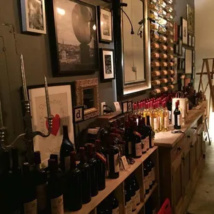 a wall of wine bottles