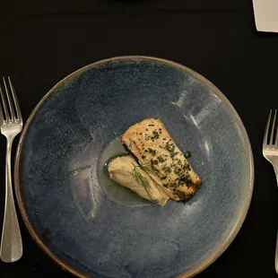 Salmon, celeriac puree, grapefruit brown butter