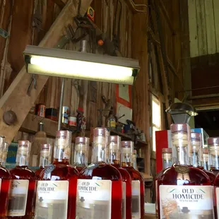 a row of bottles of rum