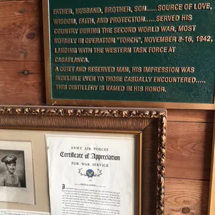 a plaque on the wall