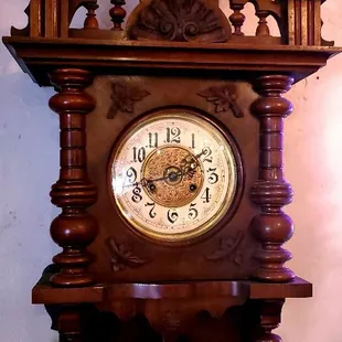 Ornate antique FMS German wall clock. Look up the name and see why we only use the initials! One of Europe's finest clock manufacturers.