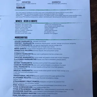 Kids menu, desserts, salads