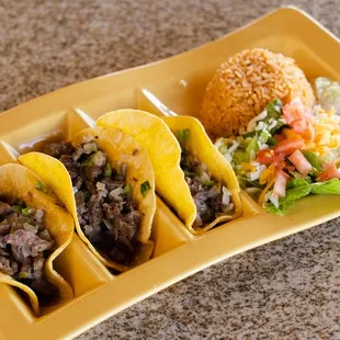 three tacos and a salad