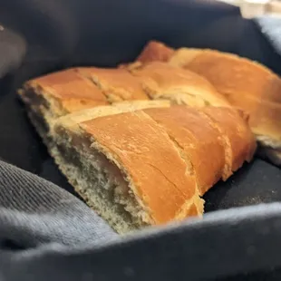 Inhouse baked bread. Crisp and soft and warm.