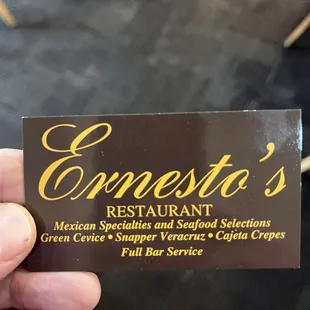 Restaurant card