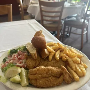 Combination Plate, Cod Fish &amp; Shrimp.