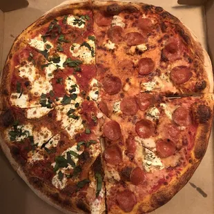 a pepperoni and mozzarella pizza