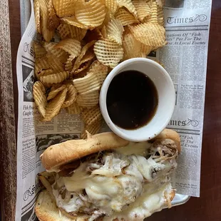 a sandwich and chips