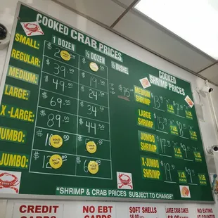 Menu as of August 2019