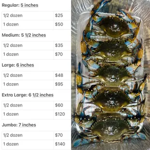 prices of cooked crabs
