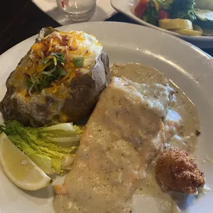 Stuffed salmon very good! Could've came out more heated up though.