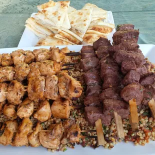 Chicken and beef Shashlik with Israeli cous cous