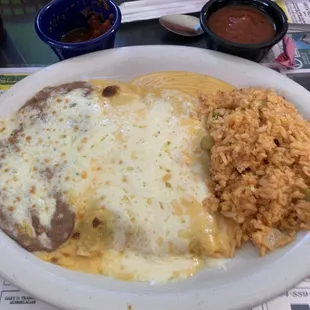 Chicken and spinach enchiladas Friday special. Let's eat!