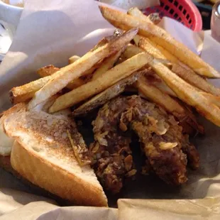 Steak fingers, fries, gravy and toast.  Half order.