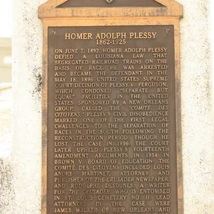 Plaque for Homer Plessy