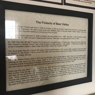 Fickert family history.  Ranch is still in Bear Valley