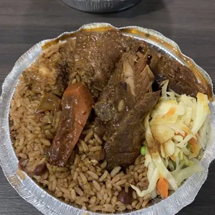 Stewed Chicken with rice and peas, veggies