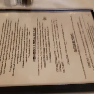 a menu on a table