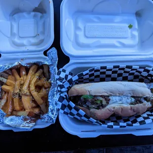 Philly cheese steak classic  &amp; Garlic cheese fries