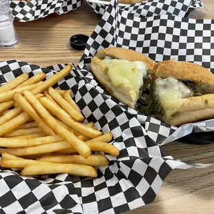 Classic A-2 Classic Pepper Onion Cheese Steak Philly and Regular French Fries