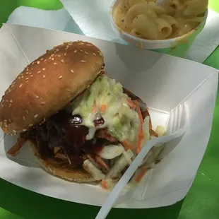 Pulled pork w/ Mac and cheese.