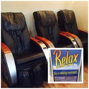 Our beautifully renovated parent lounge featuring relaxing massage chairs!