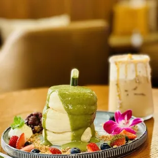 Matcha Soufflé pancake &amp; Thai Coconut Brown Sugar