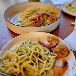 Grilled Shrimp Pasta was a generous portion, enough for two!