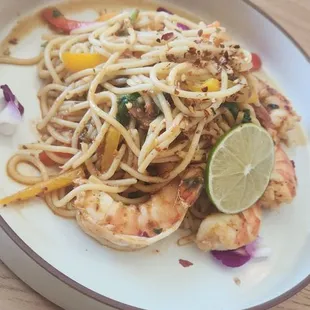 Spicy Basil Shrimp Spag