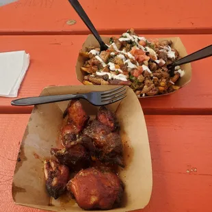 Jerk wings and jerk fries