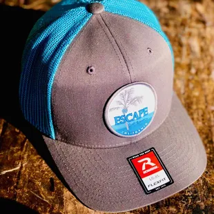 a cap with a sticker on it