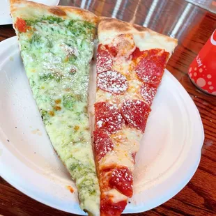 My portion of the pizzas. I love Pesto Pizza. I still love pepperoni, but it's starting to be too salty for me.