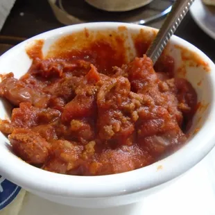 Cup of chili, close-up.