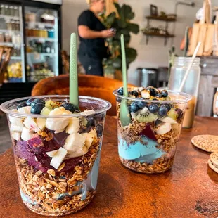 two cups of yogurt and granola