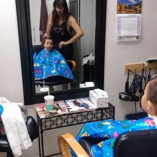 Getting a cut. Very kid friendly