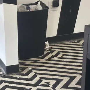 Trash overflowing/ dirty floor