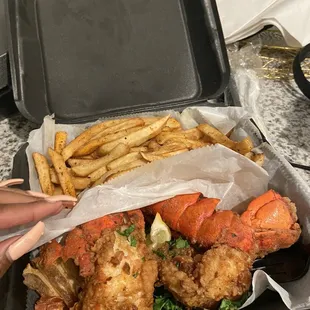 Lobster tails and fries