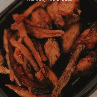 Wings and sweet potato fries