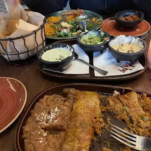 Brisket enchiladas, trio dip, and crispy beef tacos