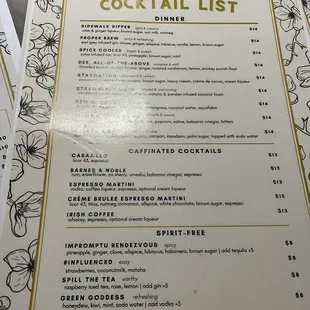 Cocktail list