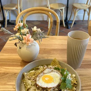 Chilaquiles (you can choose either red or green) and coffee
