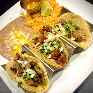 Steak, Al Pastor, Carnitas Tacos