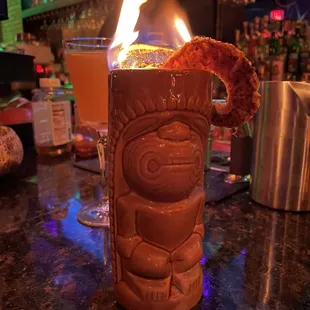 Flaming drink fun.