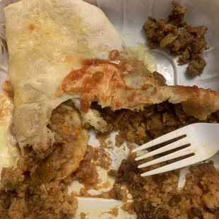 Inside the carne asada grande burrito.