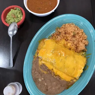 Jalisco burrito with Pastor, gravy on the side, add guacamole.