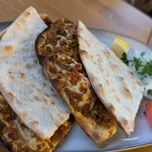 Lahmacun - angus ground beef on flat bread