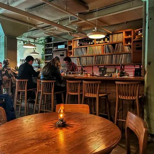 View of the bar and vinyl selection