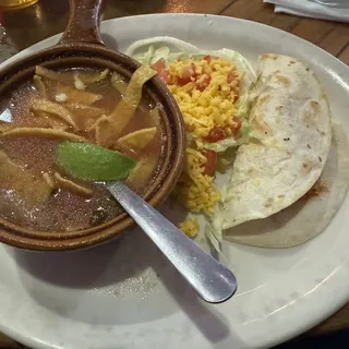 Soup and Soft Chicken Taco