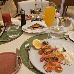 Delicious breakfast  Bagels and lox and avocado toast with poached egg. Bloody Mary and mimosas were excellent.