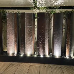 a fountain in a garden